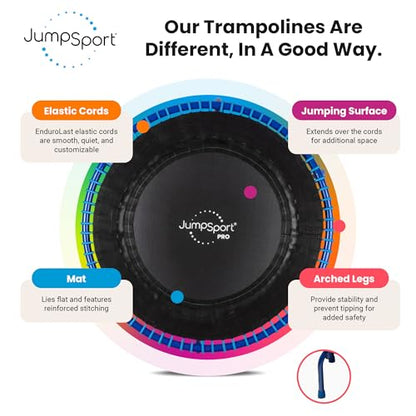 JumpSport 350 PRO 39 Inch Fitness Trampoline Indoor Rebounder Cardio Workout Equipment 300 lb Capacity - color: Soar