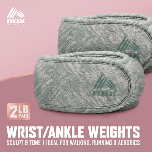 RBX Wrist & Ankle Weights Set (2LB Pair/1LB Each), Adjustable Comfort Fit for Training & Toning - color: Green
