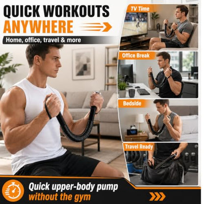 Power Twister Bar - Chest & Arm Exerciser, Upper Body Strength Trainer with 20-66 lb Resistance, Non-Slip Grips & Wrist Straps for Home Gym Workout