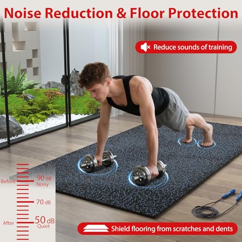 Giantex 12-Pack Interlocking Rubber Gym Floor Mats, 0.79'' Thick 24''x24'' Puzzle Tiles with Border Strips, 48 sq.ft Anti-Slip, Noise-Reducing Flooring for Home Workout Exercise (Black/Blue Speckled) - size: 0.79'' | 12 Tiles | 48 Sq Ft