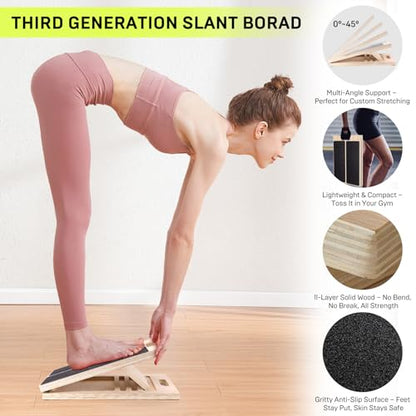 Wooden Slant Board for Calf Stretching – Adjustable Incline Board for Squats, Ankle & Achilles Stretch, Physical Therapy Foot Stretcher, Non-Slip Wedge for Knees Over Toes, Balance & Mobility Training