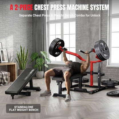 YOLEO Chest Press Machine, 1100LBS Bench Press Machine with Separate Press Station & Adjustable Weight Bench, Independent Converging Arms - color: Red-Black 2.0