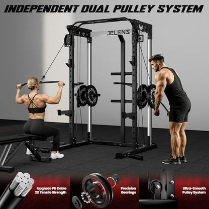 C21 Power Cage, 2000LBS Multi-Function Power Rack with Independent Dual Pulley System, All-in-One Squat Rack for Cable Crossover, Home Gym Workout Machine