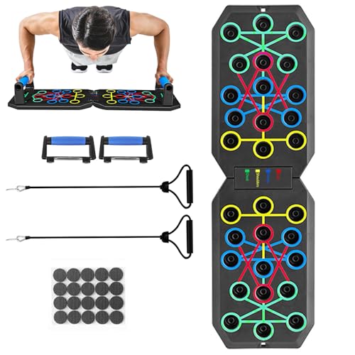 Push Up Board Fitness, BESUNTEK Foldable Multi-Function Exercise Board with Elastic Cord for Total Body Workouts, Portable Push Up Board for Floor