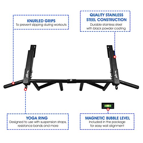 Yes4All Heavy Duty Wall Mounted Pull Up Bar – Multi-Grip Ceiling/Joist Mount Chin-Up Bar for Home Gym Strength Training, 300 lb Capacity, 5 Grip, Steel, Joist Mount, Black - color: Black