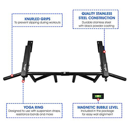 Yes4All Heavy Duty Wall Mounted Pull Up Bar – Multi-Grip Ceiling/Joist Mount Chin-Up Bar for Home Gym Strength Training, 300 lb Capacity, 5 Grip, Steel, Joist Mount, Black - color: Black
