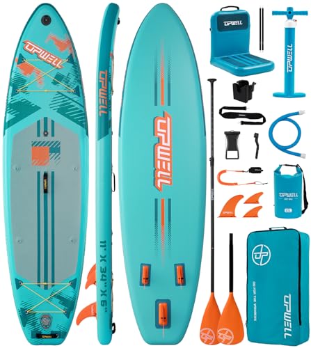 11'×34" Stand Up Paddle Board, SUP Board for Adults & Teens, Inflatable SUP Board with Premium Accessories, 120L Backpack, Paddle, Leash, Hand Pump, Fins