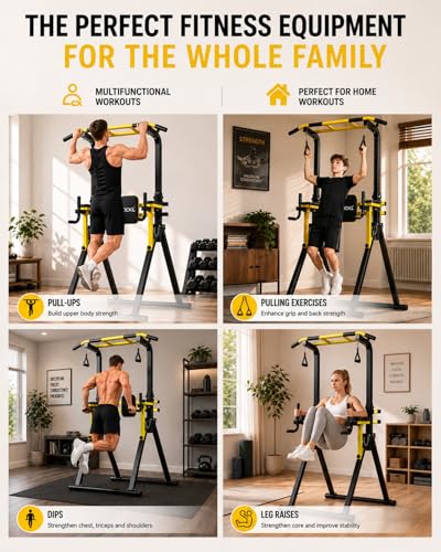 Foldable Pull Up Bar Free Standing, Upgraded Free Standing Pull Up Bar Station, Multi-function Power Tower Dip Bar, Assistance Bands Home Gym Strength Training Equipment