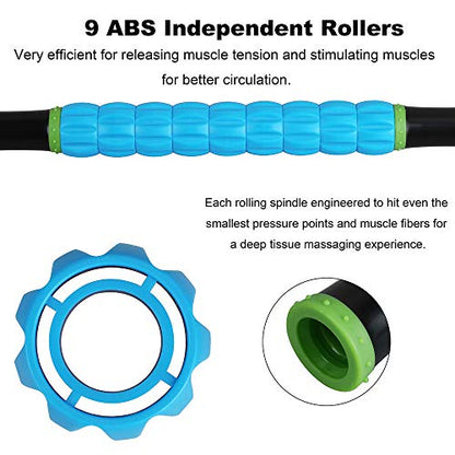 YANSYI Professional 9-Roller Deep Tissue Massage Stick - Portable Muscle Recovery Roller for Athletes, Relieves Post-Workout Soreness & Leg/Back Pain - Portable Physio Tool (Blue 2)