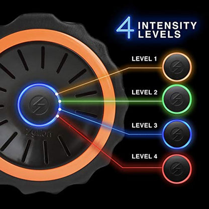 Zyllion Rechargeable Vibrating Foam Roller with 3 High-Density Textured Surfaces and 4 Speeds for Exercise, Massage, Muscle Recovery, Trigger Point Myofascial Release - Black/Orange (ZMA-22-BKOR)