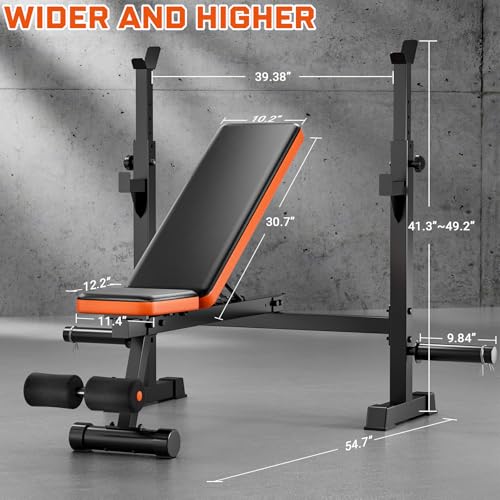 Fostoy 770lbs Weight Bench Set with Squat Rack, 5 in 1 Workout Bench Press With Removable Foot Catch, Adjustable Flat Incline Sit Up Bench for Home Gym Full Body Strength Training