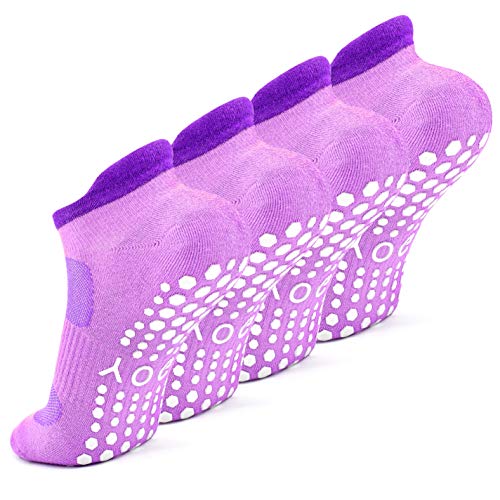 Busy Socks 2 Pack Women Ankle Non Slip Yoga Pilates Grip Socks with Cushion - color: 2 Pairs Purple