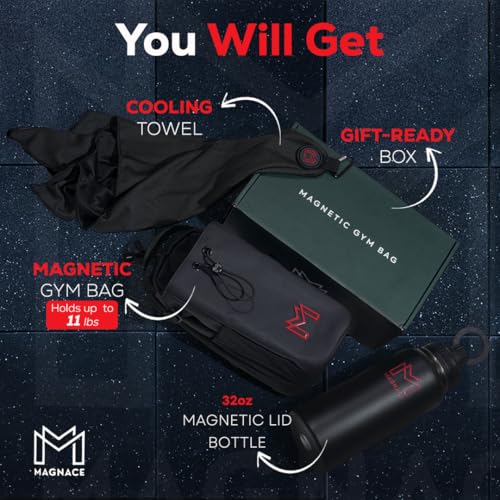 MAGNACE Magnetic Gym Bag Bundle, 3-in-1 Set with Water Bottle Holder, Magnetic Pouch, Towel & Sling Bag – For Men & Women