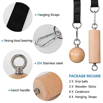 Wooden Pull Up Grips and Balls, Atomic Rock Climbing Holds Training Set,Grip Strength Trainer,Ninja Warrior Obstacle Course Handles and Rope.Suit(L/XL Ball(L/XL) - color: Suit XL