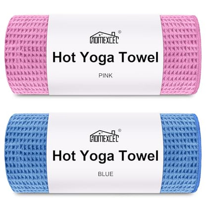 HOMEXCEL Hot Yoga Towels 2 Pack, (26.5" x 72") Non-Slip & Ultra-Absorbent Microfiber Yoga Mat Towels for Hot Yoga, Pilates, Exercise, Fitness, Bikram and Workout, Blue/Pink - color: Blue/Pink