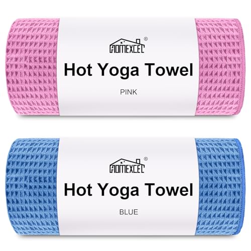 HOMEXCEL Hot Yoga Towels 2 Pack, (26.5" x 72") Non-Slip & Ultra-Absorbent Microfiber Yoga Mat Towels for Hot Yoga, Pilates, Exercise, Fitness, Bikram and Workout, Blue/Pink - color: Blue/Pink