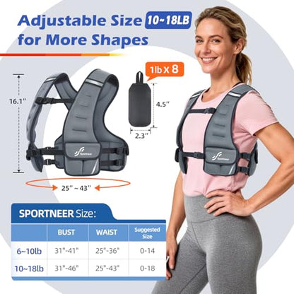 Sportneer Adjustable Weighted Vest Woman: 6-10lb/10-18lb Weighted Vests - color: Gray, size: 10-18 lbs