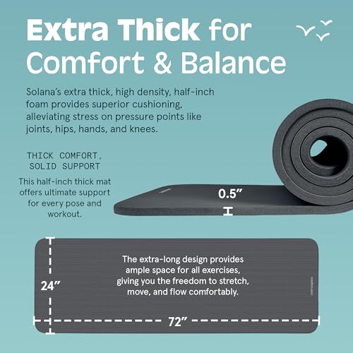 Retrospec Solana Yoga Mat Thick 1/2in Non-Slip Workout Mat with Nylon Strap - 72x24in Exercise Mat for Pilates, Stretching & Fitness - BPA Free, Easy Clean - color: Graphite