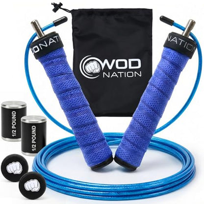 Weighted Jump Rope for Men & Women, 1LB Adjustable Heavy Speed Rope with Removable Handle Weights, Dual Cables for Cross Training, Boxing, Cardio & Home Workouts Durable Adult Fitness Jump Rope - Blue
