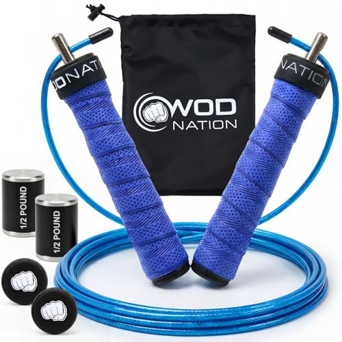 Weighted Jump Rope for Men & Women, 1LB Adjustable Heavy Speed Rope with Removable Handle Weights, Dual Cables for Cross Training, Boxing, Cardio & Home Workouts Durable Adult Fitness Jump Rope - Blue
