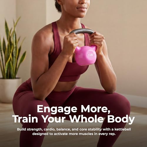 Sunny Health & Fitness Vinyl Coated Kettlebell for Strength Weight Training & Swinging Exercise - In 5, 10, 15, 20, 25 Pound - style: 5 Pound