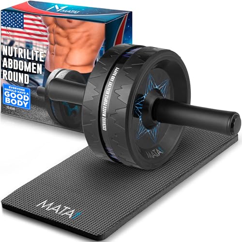 Ab Roller Wheel, Abs Workout Machine, Perfect for Core & Abdominal Strength Training, Exercise Wheels for Home Gym w/Knee Pad, Fitness Equipment for Sports