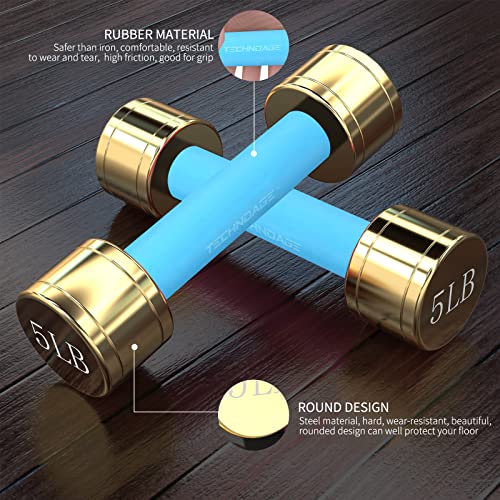 TECHNOAGE Round Dumbbell Sets with Steel Handle, Odorless Neoprene rubber Handle Cover - color: Blue-6PC