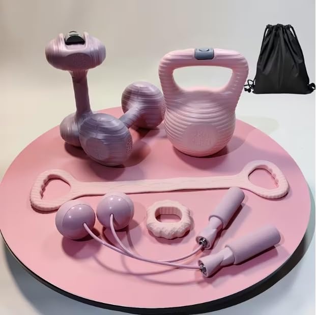 5-Piece Yoga and Fitness Set: Home fitness equipment Includes Resistance Bands, Hand Gripper, Jump Rope, 2pcs Water-Filled Dumbbells, and 1 Water-Filled Kettlebell, Entry-level Fitness set，christmas gifts，Holiday Gift,Gifts for Women & Men - color: Pink k