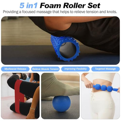 5 in 1 Foam Roller Set High Density Patented Foam Roller for Exercise - color: Blue Diamond