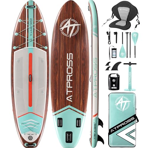 11'6"x35" Inflatable Paddle Board, 450lbs Extra Wide Stand Up Paddleboard for Adults with Premium SUP Accessories Kit & Backpack, Blow Up Kayak Non-Slip Stable Deck Boat for Yoga Fishing Surf - style: Wooden/ kayak seat