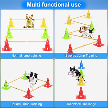 Dog Agility Training Hurdle Cone Set, Adjustable Dog Agility Equipment Obstacle Course Backyard Equipment for Pet Exercise - size: Hurdle Cone 5 Set With Nails