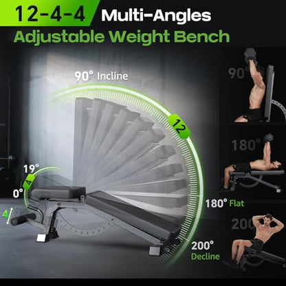 Heavy Duty Adjustable Bench, 1200 LB Weight Bench for Home Workout with 12 Back & 4 Seat Positions, Strength Training Benches for Flat Incline Decline Press - color: Blackblack