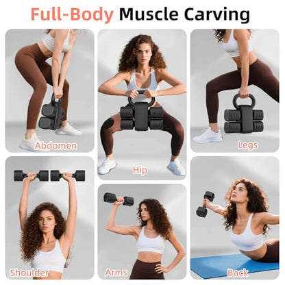 2-in-1 Adjustable Dumbbell Set, Upgraded 4 Levels Hand Weights for Women Men, Each 2.2/3.3/4.4/5.5lb, Convertible Weights Dumbbells and Kettlebell Set for Home Gym Exercise & Fitness - color: Black