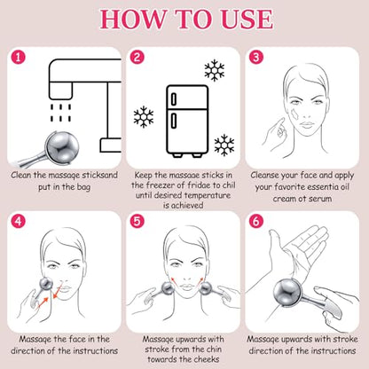 Cryo Sticks for Face-360 Rotating Unbreakable Steel Ice Globes, Cold Massage Roller Ball -Facial Skin Care Tools for Women, Ice Globes for Face and Eyes-Face Ice Roller-Ice Roller for Face