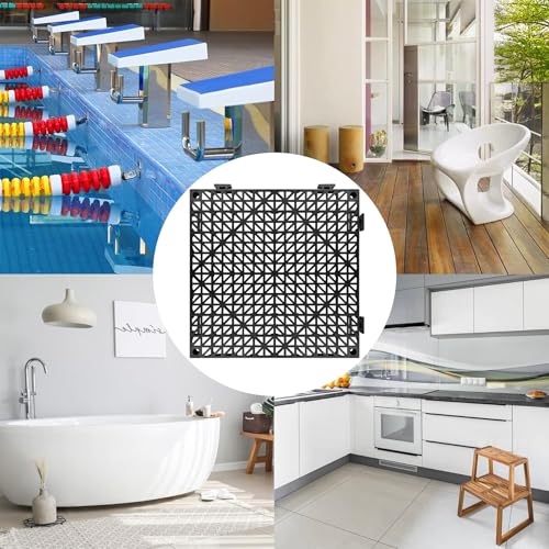 ToLanbbt Modular Interlocking Cushion 24P 11.8" x 11.8" Interlocking Rubber Floor Drain Holes Non-Slip Splicing Drainage Mats for Deck, Shower, Kitchen, Drain Pool, Sauna Bath, Indoor Outdoor (Black) - size: 24 PCS