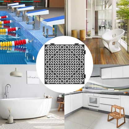 ToLanbbt Modular Interlocking Cushion 24P 11.8" x 11.8" Interlocking Rubber Floor Drain Holes Non-Slip Splicing Drainage Mats for Deck, Shower, Kitchen, Drain Pool, Sauna Bath, Indoor Outdoor (Black) - size: 24 PCS
