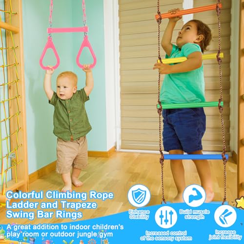 2 Pack Gym Swing Sets 48'' Trapeze Swing Bar Monkey Bar Heavy Duty Chain with Locking 6.8ft Climbing Rope Ladder Climbing Game for Accessories Tree House Playground Outdoor Play (Pink) - color: Pink