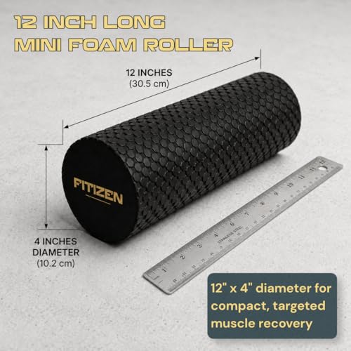 Foam Roller for Muscle Massage, Stiff Back Pain Relief, Physical Therapy, Deep Tissue, Exercise Equipment for Home Gym, Stress, Yoga, Pilates for the Fit Citizen (Black, Mini 12 x 4 Inches)