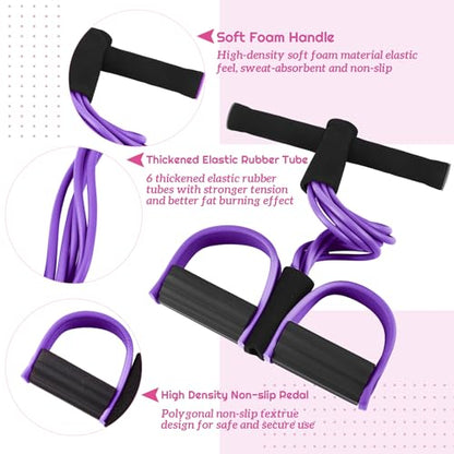 6 Pcs Fitness Resistance Exercise Bands 6 Tube Pedal Puller Resistance Band Set for Women Weight Loss Thigh Training Workout Equipment Elastic Arms Abdomen Shoulder Waist Leg Beginners Yoga