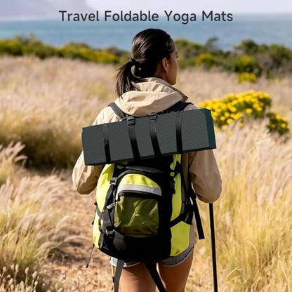 12-Fold POE Yoga Mat 75x26x0.4 Inches – Non-Slip, Compact & Workout-Friendly for Yoga, Pilates, Strength Training & Meditation - color: Dark green+Dark grey