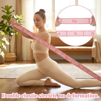 11 Loops Stretching Strap Gymnastics Loop Multi Loop Stretching Band Stretch Strap Yoga Dance Loops Band Yoga Straps for Stretch Pilates Dance Ballet Fitness Gymnastics Exercise (Pink)