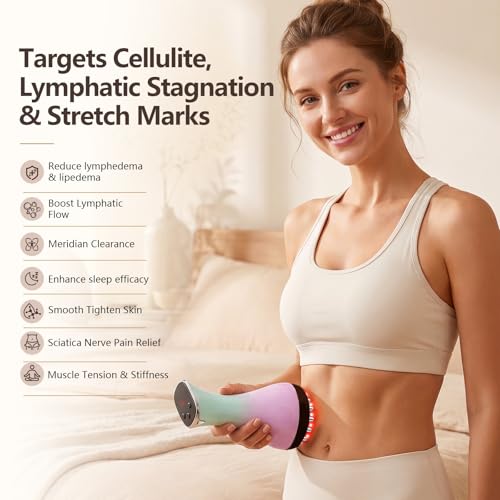 Lymphatic Drainage Massager & Anti Cellulite Massage Tool - Helps Reduce the Appearance of Cellulite and Stretch Marks, 4-in-1 Body Sculpting Machine with Heat, Light, Vibration & Microcurrent
