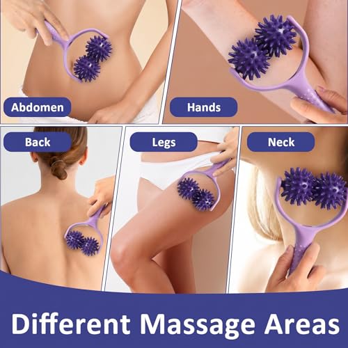 Handheld Spiky Massage Balls Rollers, 2 Wheel Spiky Massage Ball Rollers Silicone Manual Massage-Roller with Handle Pressure Point Muscle Massages Tool for Foot Arm Body Neck Leg Pain Pressure Relief
