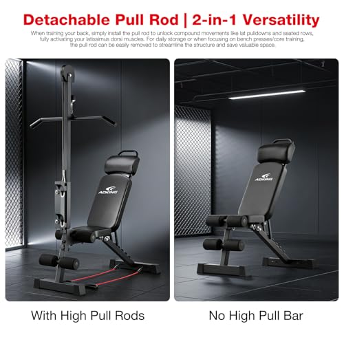 12-in-1 Home Gym LAT Pull Down & High Pulley System - Full Body Training Machine for Back, Chest, Arms & Tricep Workouts (Included Free Training Poster)