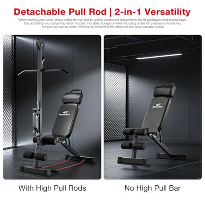 12-in-1 Home Gym LAT Pull Down & High Pulley System - Full Body Training Machine for Back, Chest, Arms & Tricep Workouts (Included Free Training Poster)