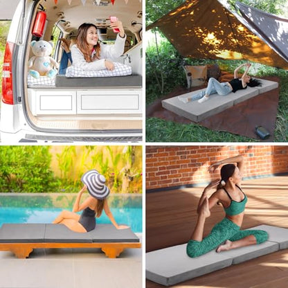 Memory Foam Foldable Mattress, Trifold Floor Bed Mattress with Dust Cover, Portable Waterproof Camping Pad Mat, for Outdoor Sleeping, Foldable, for Travel Truck Bed Tent