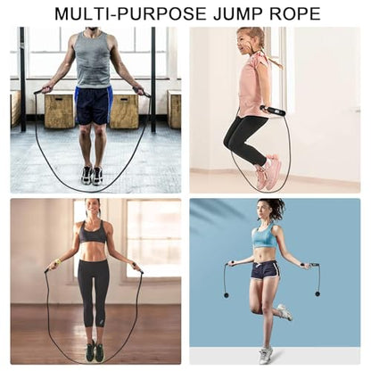 Jump Rope with Counter, 2 in 1 Weighted Cordless & Corded，Smart LCD Display Tracks Calories, Time & Jumps，Adjustable Length with Steel Ball Bearings for Home Gym, Fat Burning, Boxing, HIIT，For Men & Women