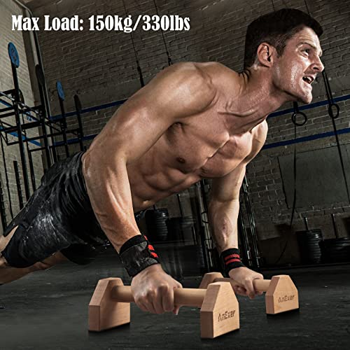Push Up Stands, Handstand Parallettes Bars, Solid Wood Push Up Bars with Non-Slip Mat Push up Handles for Floor Exercise Home Workout Equipment for Men & Women Strength Training