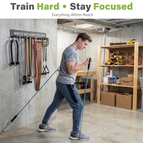 Home Gym Accessories Organization Storage Rack Equipment For Home 8 Hook Wall Hanger Display Gear Barbells Resistance Bands Jump Ropes Lifting Belt Hanger Accessories Hardware Included