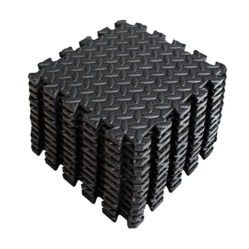 Puzzle Exercise Mat with EVA Foam Interlocking Tiles - Interlocking Floor Mats for Gym Equipment - Ideal for Home Gym, Aerobic, Yoga and Pilates - color: Black and Grey (12pcs With Border Tiles)